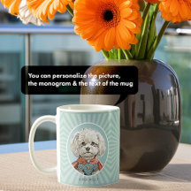 Monogramme Chien blanc Illustration Superhero Mug