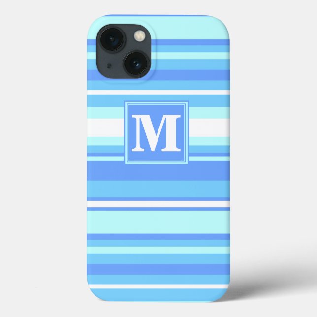 Monogramme ciel bleu rayures Coque-Mate coque ipho (Verso)