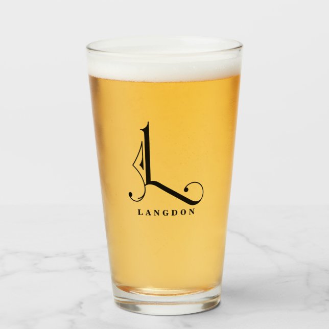 Monogramme classique Initiale L avec verre de nom  (Devant (rempli))