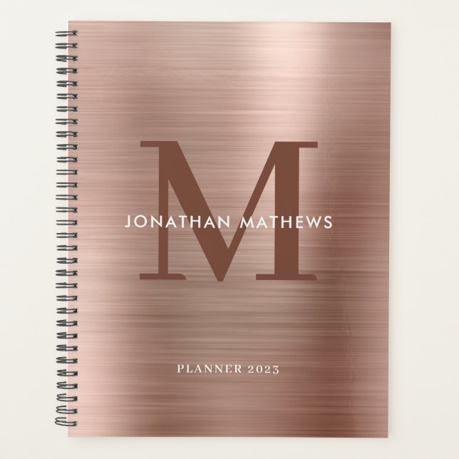 Monogramme classique Rose métallique brossé simple (Devant)