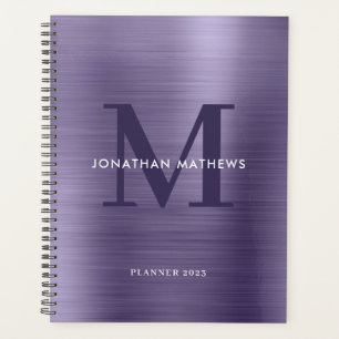 Monogramme classique violet brossé en métal de min