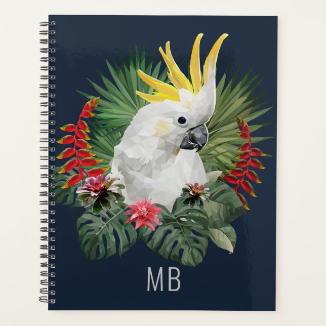 Monogramme Cockatoo Oiseau Fleurs tropicales Éléga (Devant)