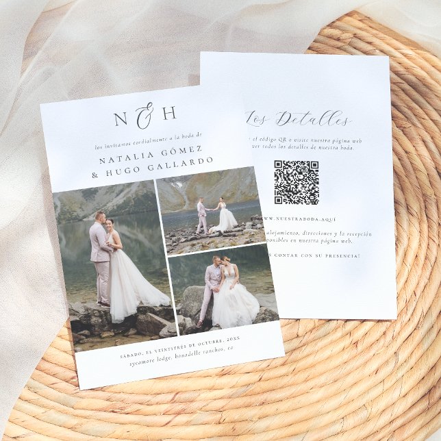 Monogramme Code QR 3 Photos Invitation de Mariage (Créateur téléchargé)