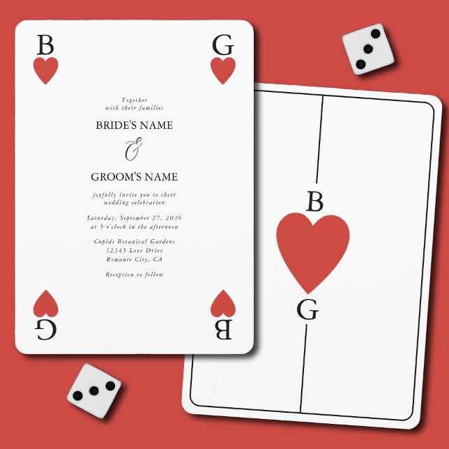 Monogramme Coeurs de la carte de jeu Faire-part de (Monogram Hearts Playing Card Wedding Invitation)