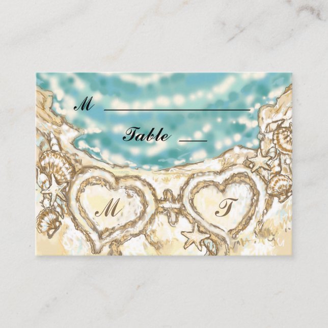 Monogramme Coeurs sur la carte de la plage (Devant)