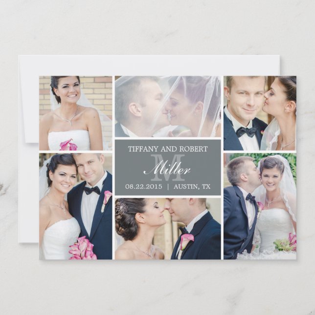 Monogramme Collage Mariage Faire-part - gris (Devant)