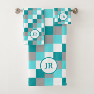 Monogramme coloré Turquoise et Aqua À damiers corr