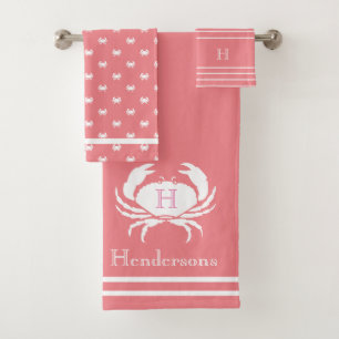 Monogramme Corail pêche rose crabe blanc Nautique