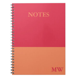 Monogramme Couleur bloc Carnet rose foncé et orang