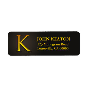 Monogramme couleur or K Étiquettes d'adresse de r