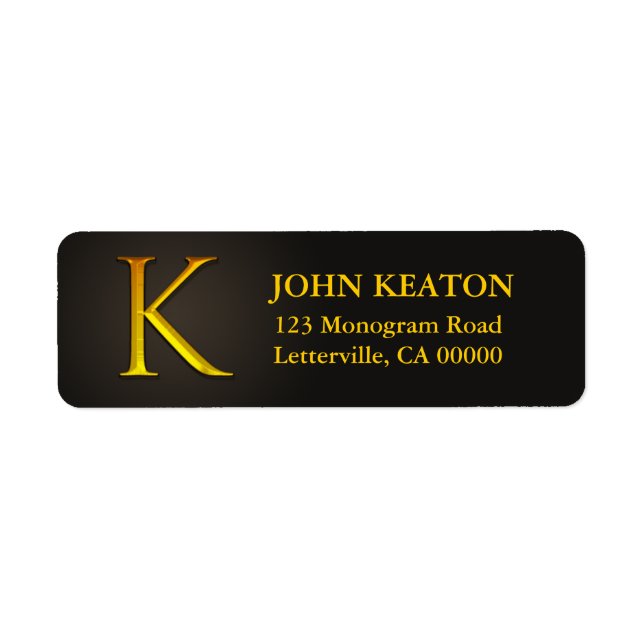 Monogramme couleur or K Étiquettes d'adresse de re (Devant)