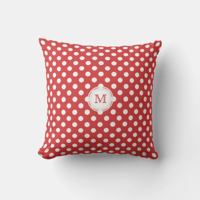 Monogramme : Coussin à pois rouge et blanc (Recto)
