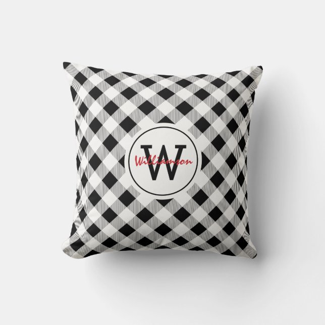 Monogramme Coussin noir blanc de Buffalo Check (Recto)