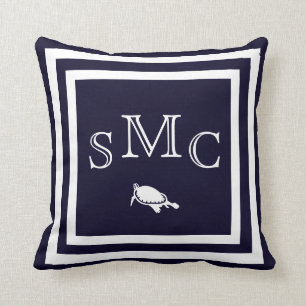 MONOGRAMME coussin uni bleu foncé