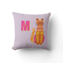 Monogramme Crâne sucre Chat Jour du Coussin mort