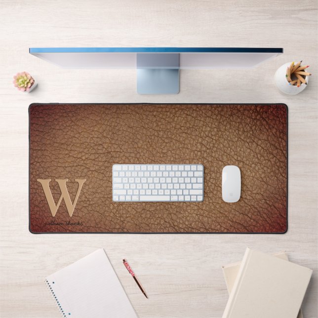 Monogramme Cuir Rustique Noir Nom Or (Bureau 1)