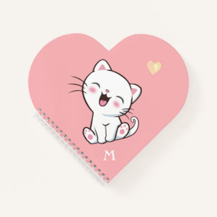 Monogramme & Cute Kitty Chat sur Carnet rose clair