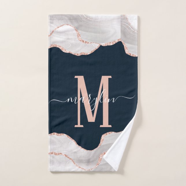 MONOGRAMME D'AGATE DE FOGRA BLANC ET ROSE D'OR NOI (Serviette à main)