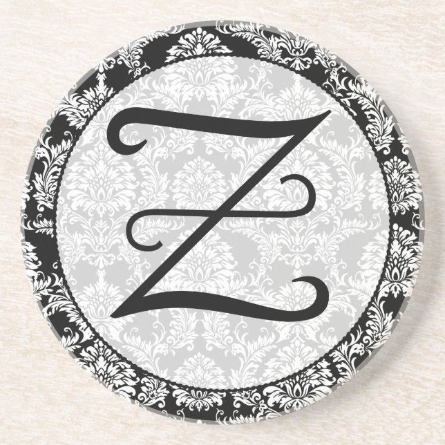 Monogramme Damas noir Dessous de verre personnalis (Devant)