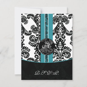 monogramme damask carte rsvp aqua