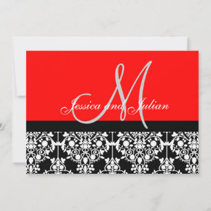 Monogramme Damask Invitation noire et rouge