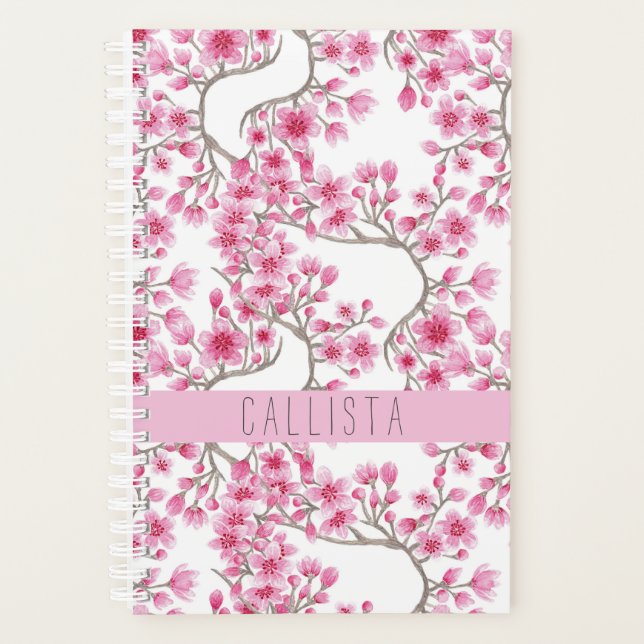 Monogramme d'aquarelle florale de fleurs de cerisi (Devant)