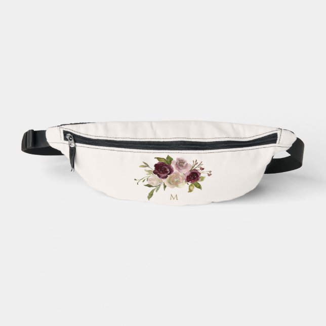 Monogramme d'aquarelle florale rose-bourgogne mode (Recto)