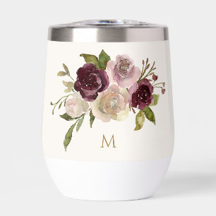 Monogramme d'aquarelle florale rose-bourgogne mode