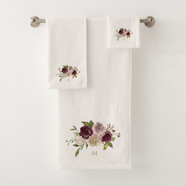 Monogramme d'aquarelle florale rose-bourgogne mode (En situation)