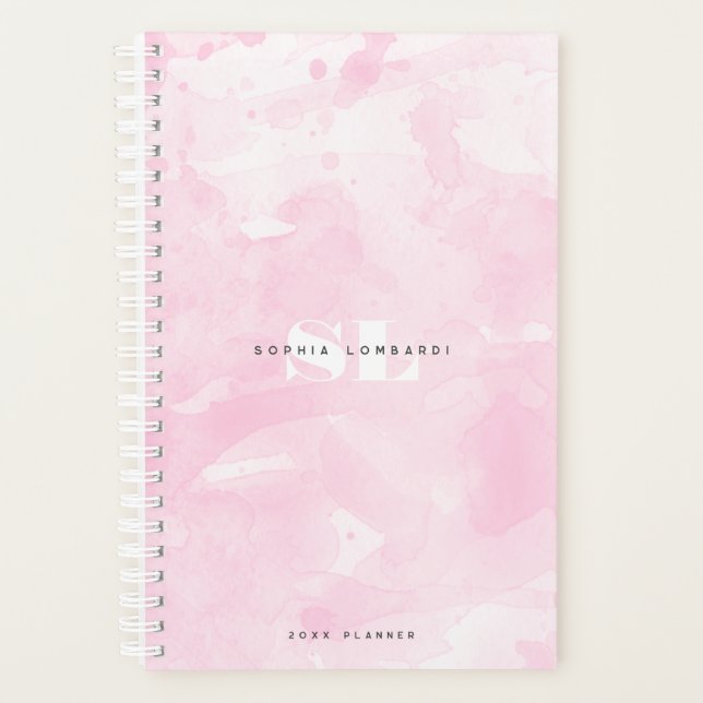Monogramme d'aquarelle rose minimaliste (Devant)