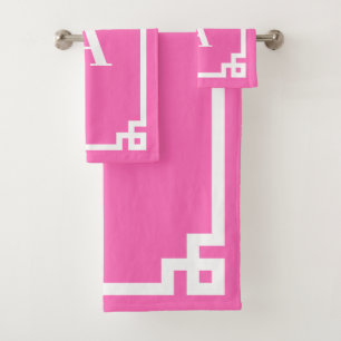 Monogramme de bordure de clé grecque rose et blanc