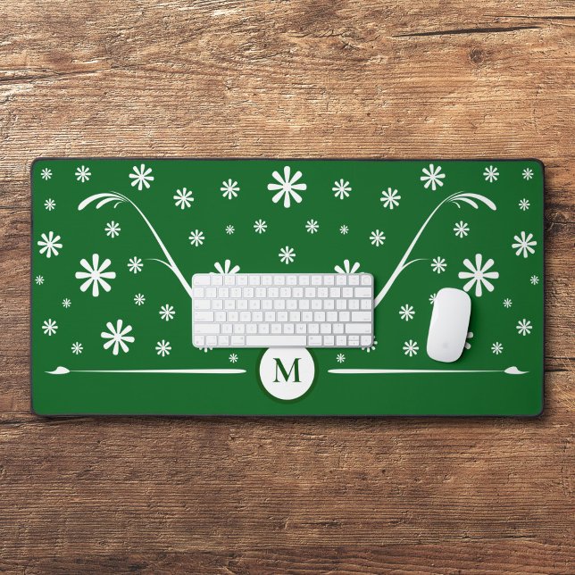Monogramme de bureau Emerald Green Flower (Emerald Green Flower Power Monogram Desk Mat)