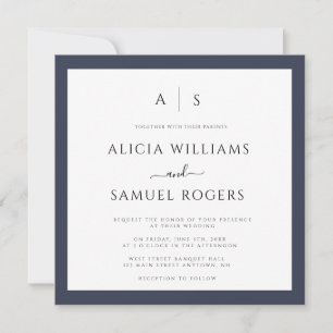 Monogramme de cadre bleu marine Invitations de mar