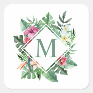 Monogramme de cadre floral tropical   Sticker