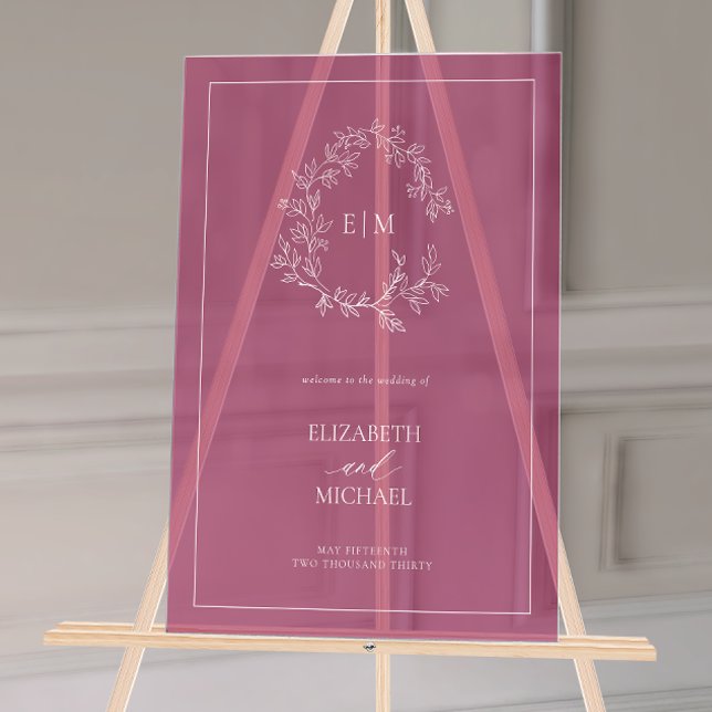 Monogramme de cime feuilletée de Bourgogne Mariage (Wedding Welcome Sign!)