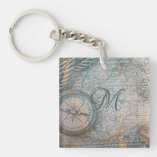 Monogramme de compas Carte vintage (Devant)