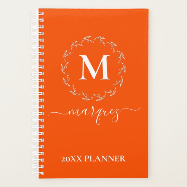 Monogramme de couronne botanique blanche orange (Devant)