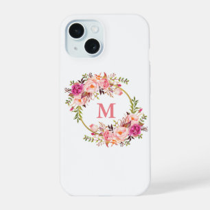 Monogramme de couronne florale rose aquarelle