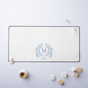Monogramme de crête Florale Bleu Français Classiqu