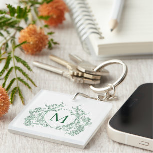 Monogramme de crête florale verte vintage classiqu