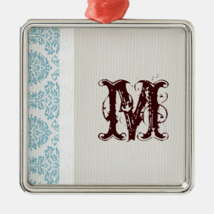 Monogramme de Damas Filigree bleu Ornement initial