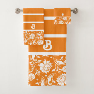 monogramme de damas vintages orange et blanc