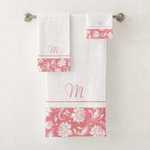 monogramme de damas vintages rose et blanc