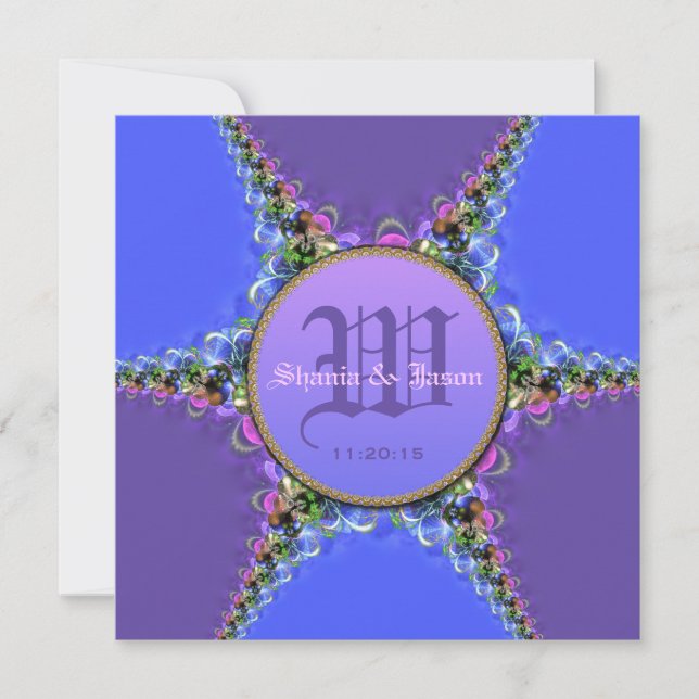 Monogramme de dentelle violet et bleu Invitations  (Devant)