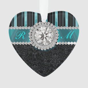 Monogramme de diamant de Teal, argenté et noir