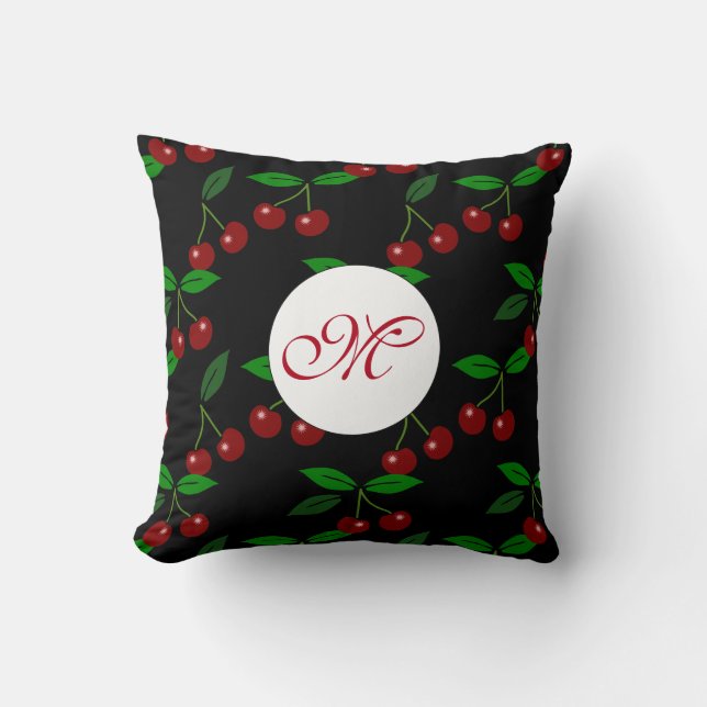 Monogramme de feuille de cerise classique Coussin  (Recto)