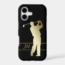 Monogramme de golfeur en silhouette dorée