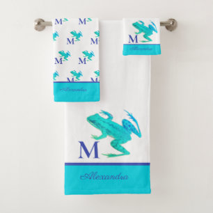 Monogramme de grenouille Turquoise moderne Nom ini