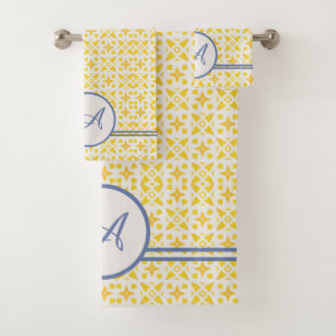 Monogramme de grunge Elégant Motif jaune et bleu