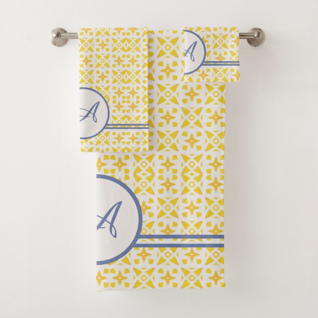 Monogramme de grunge | Elégant Motif jaune et bleu (En situation)
